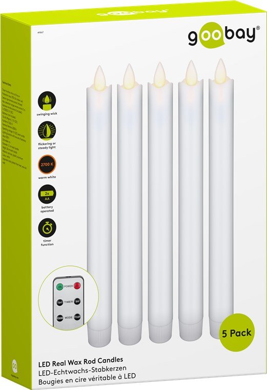 Juego De 5 Velas De Varilla De Cera Real Led Blancas, Incl.