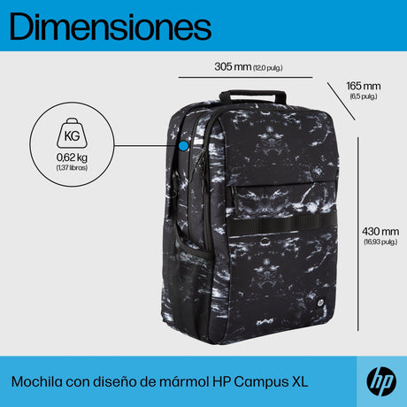 EAN 0197192501252 - HP Campus XL Marble Stone Backpack mochila Mochila informal Negro, Gris Poliéster, Poliespuma imagen 5