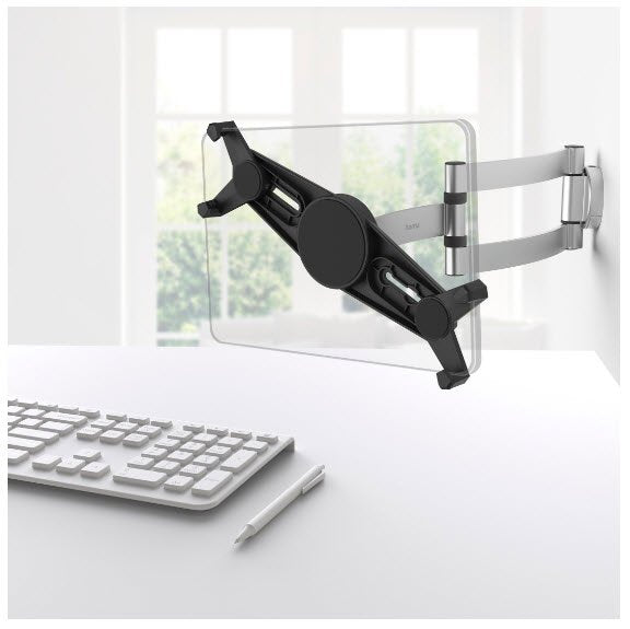 Hama Soporte De Pared Para Tablets De 7 A 11" - Capacidad 1kg - Funcion Rotativa - Aluminio - Negro Y Plata