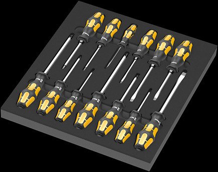 Wera 9714 Inserto De Espuma El Juego De Destornilladores De Cincel 1 Negro/Amarillo, 13 Piezas, Para Carro De Taller Tool Rebel 5150105001