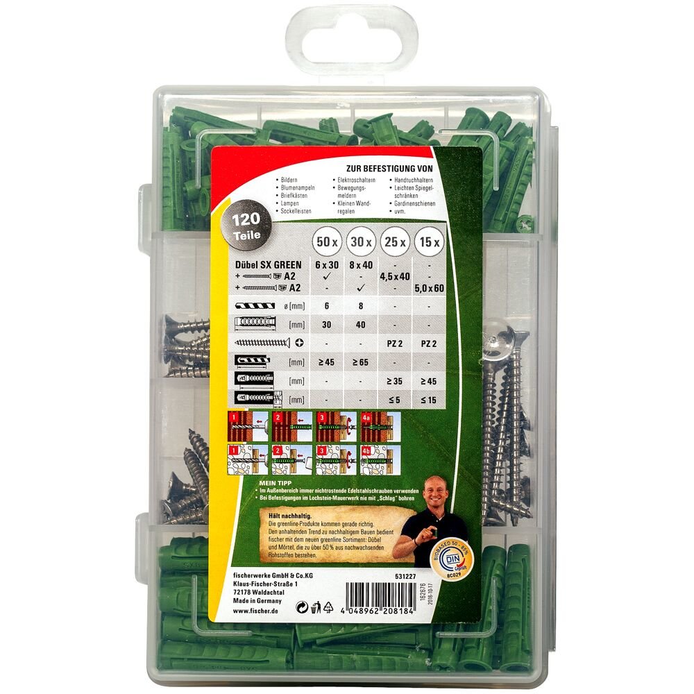 EAN 4048962208184 - Fischer 531227 tornillo de anclaje y taco 80 pieza(s) Juego de enchufes de pared y tornillos imagen 2