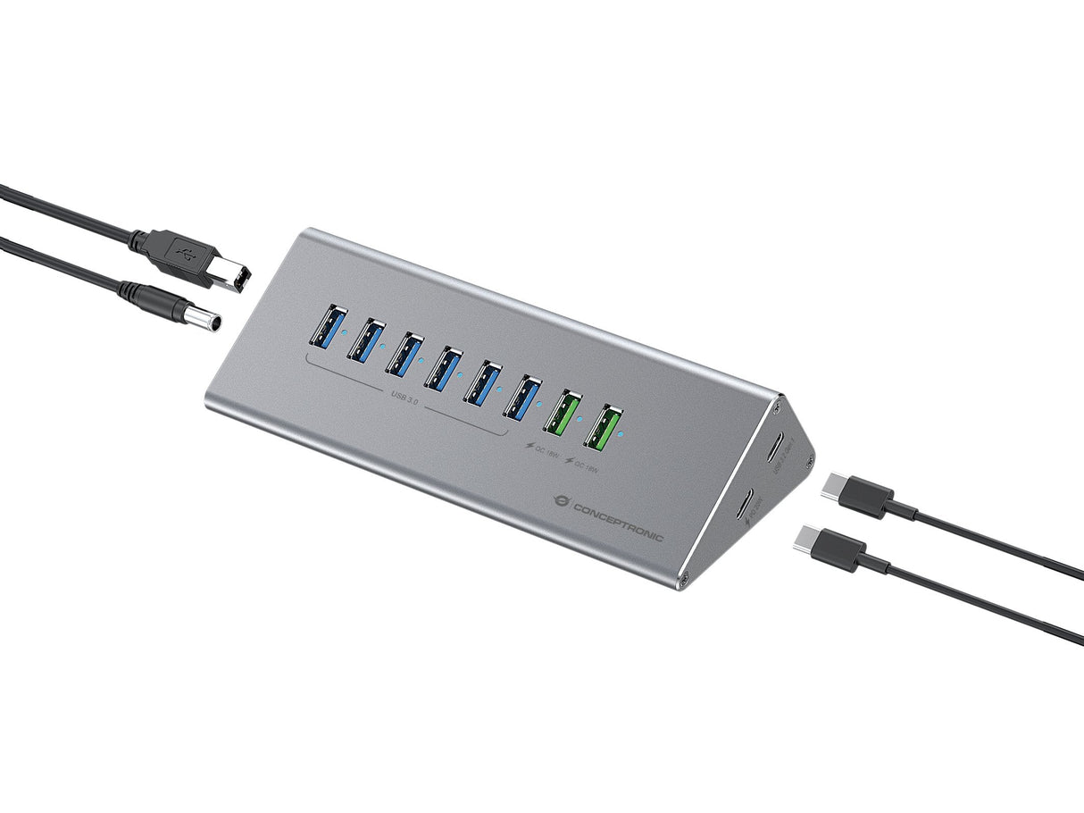 Hub Usb Conceptronic -> 8x Usb-A 60w, 2x Usb-C 3.0 Mn Si
