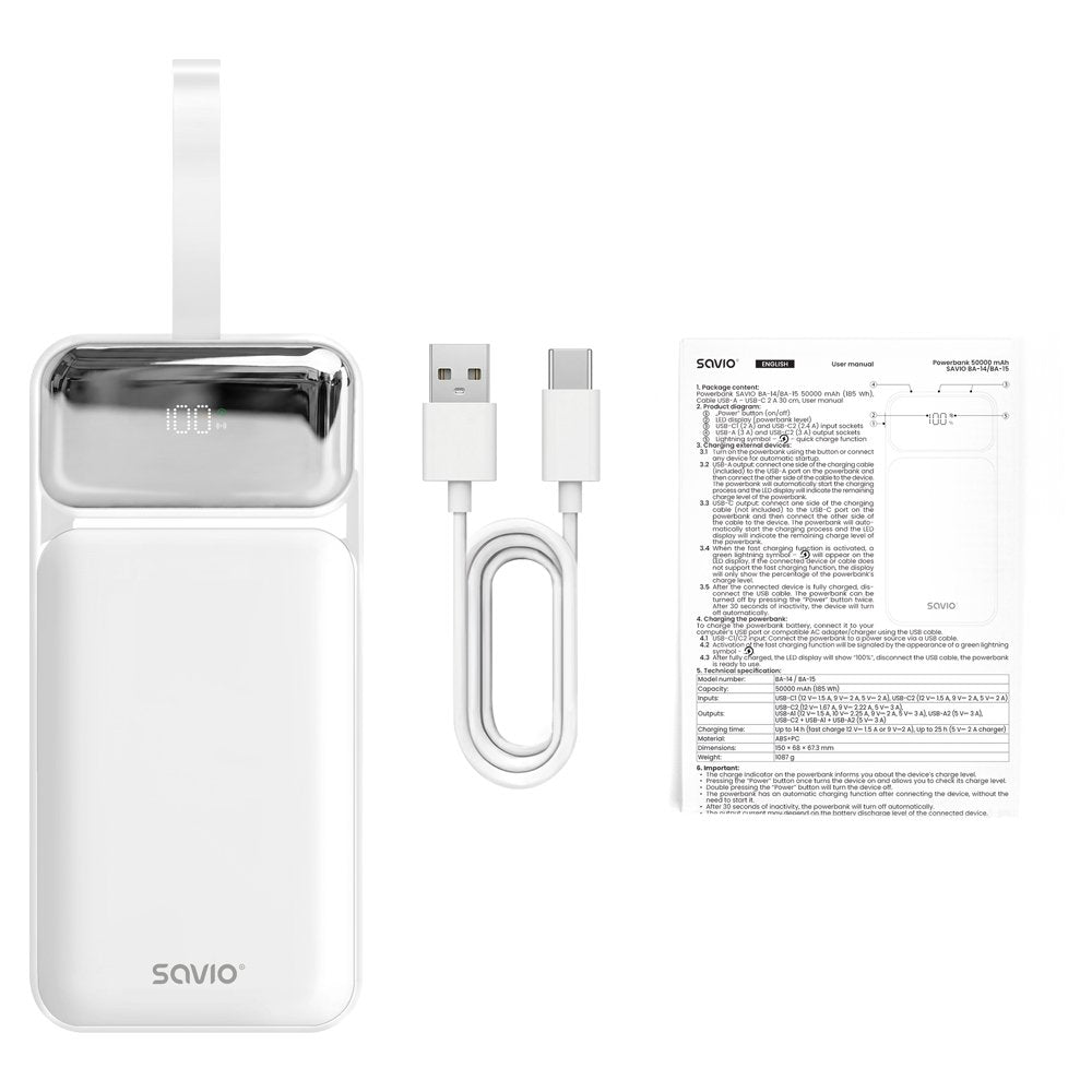 Powerbank Ba-15 50000 Mah Bialy