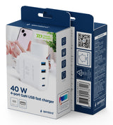 Cargador Gembird Rápido Usb Pd 4 Puertos 40 W Gan