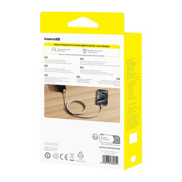 Titanium Alloy Fast Charging Cable Usb To Type-C 100w 2m Galaxy Titanium Gold