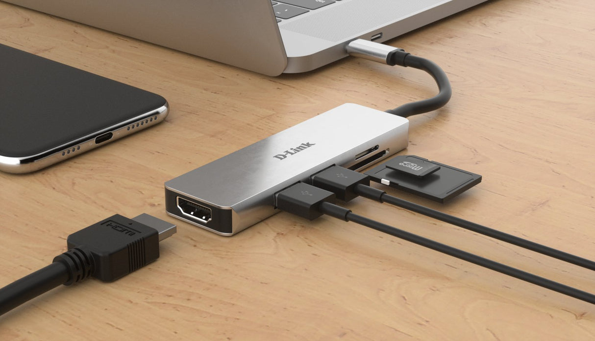 Hub Usb-Tipo C 5 En 1 D-Link Dub-M530  2*Usb 3.0 1*Usb Tipo-C 1*Hdmi Lector Tarjetas Sd/Microsd/Sdhc/Sdxc Plug And Play