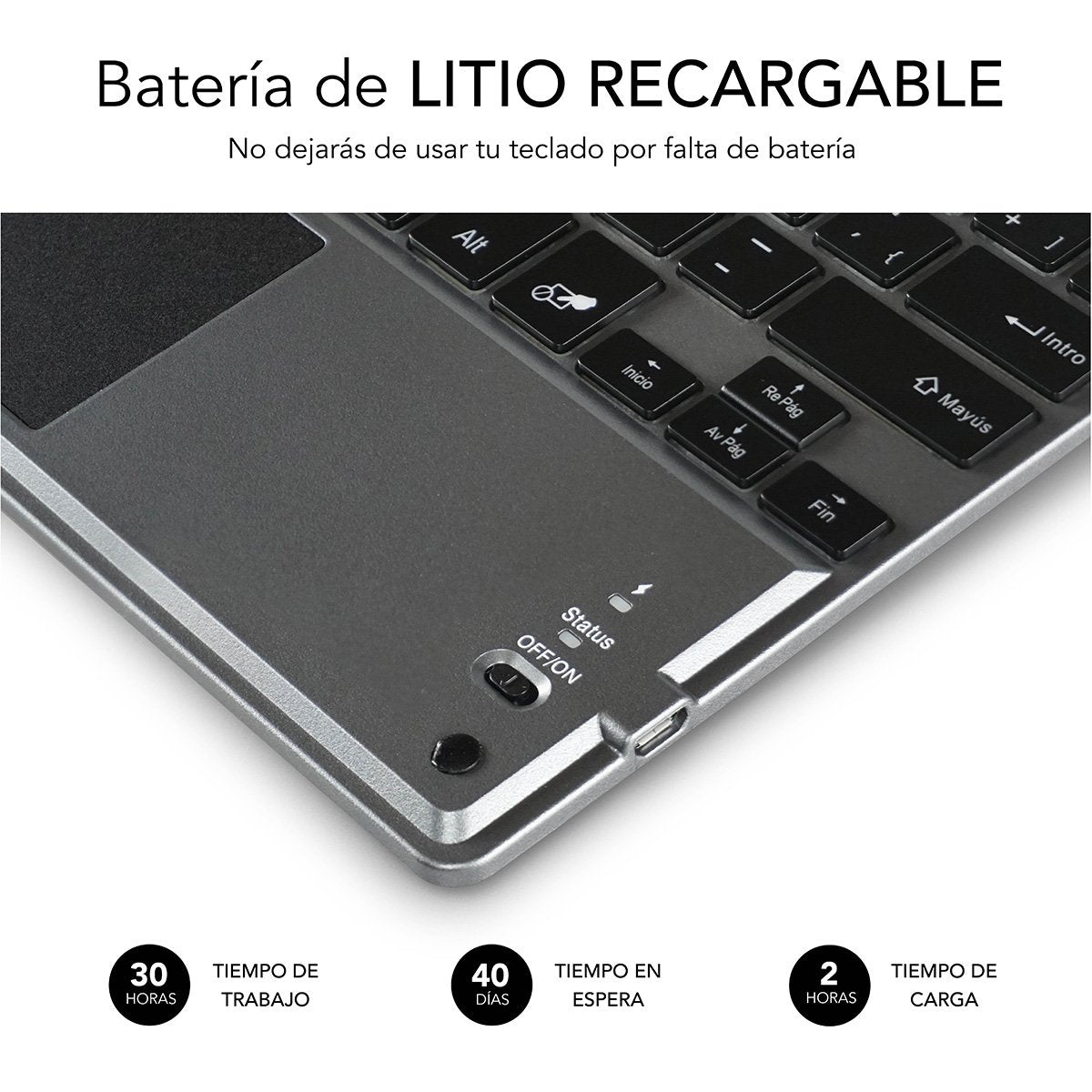 Teclado Bluetooth Subblim Smbt51 Con Touchpad Smart Blacklit Grey Bt 3.0 Teclas Iluminadas Batería 420mah Compatible Multidispositivo