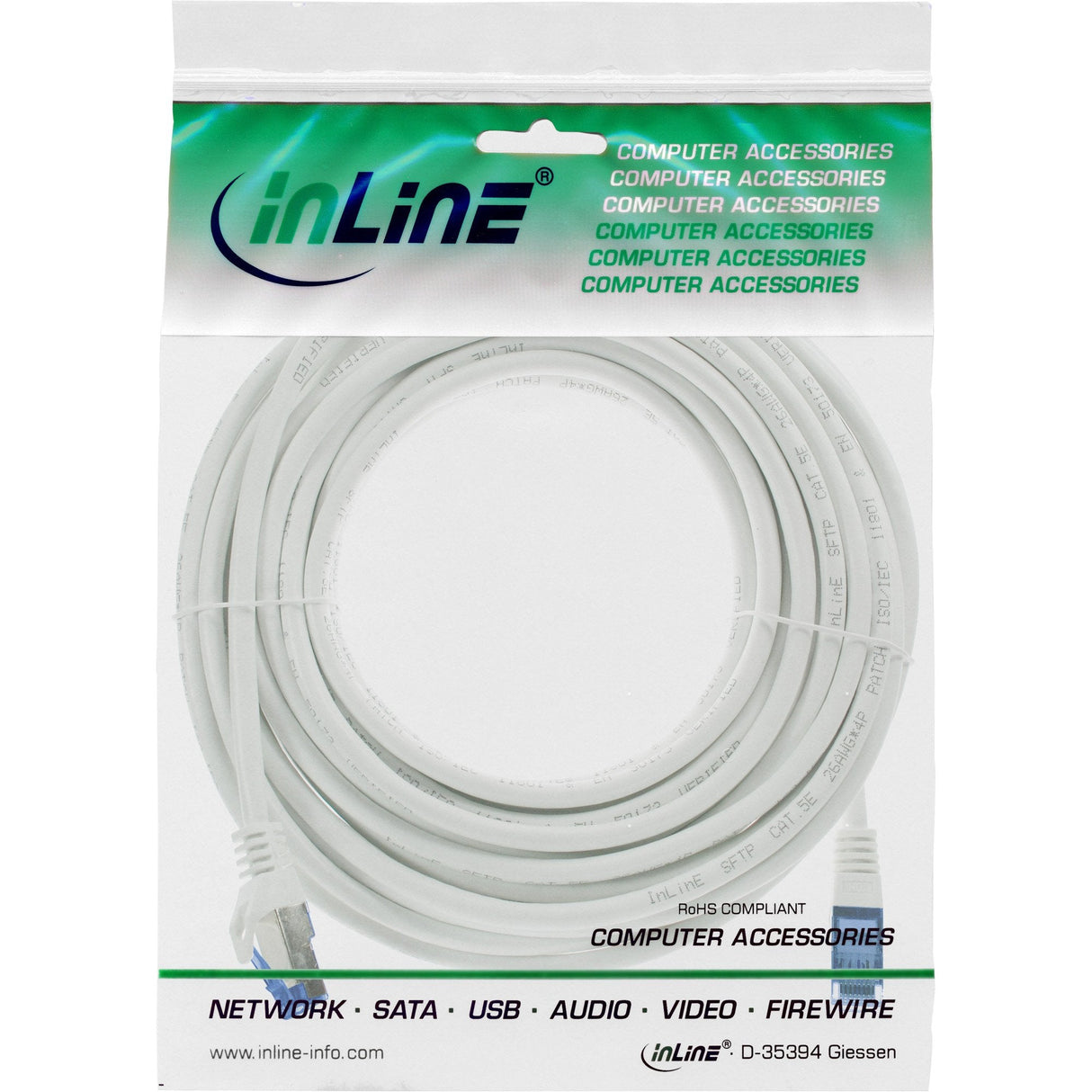 Cable De Red Inline, Cat.6a, S/Ftp, Tpe Flexible, Blanco, 7,5 M