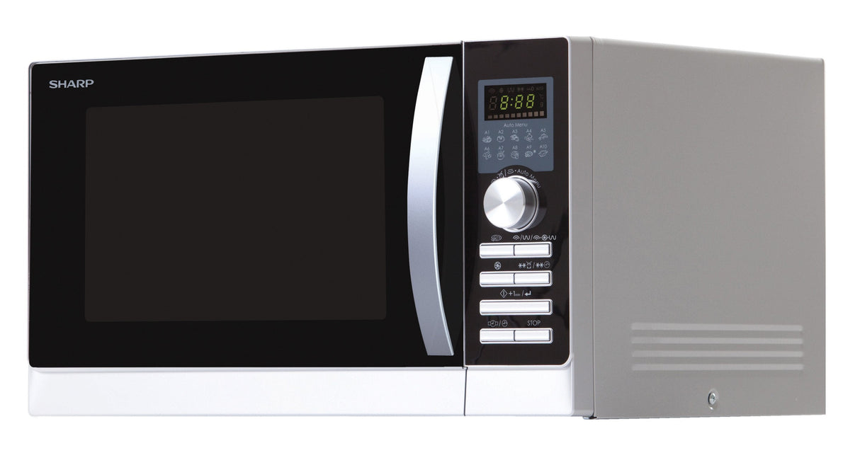 Microondas Con Grill 3 En 1 Sharp R843inw 900w (1200/1100/500w Grill) Conveccion 2500w 25 Litros 10 Funciones Cocción Automática Acero Inox