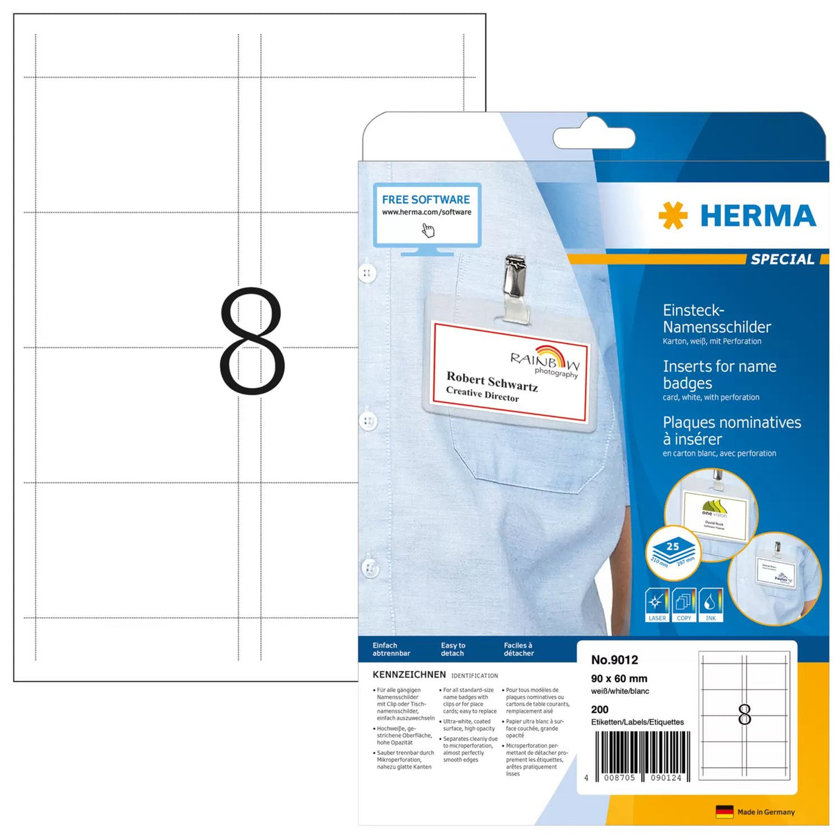 EAN 4008705090124 - HERMA 9012 etiqueta de impresora Blanco Etiqueta para impresora no adhesiva imagen 1