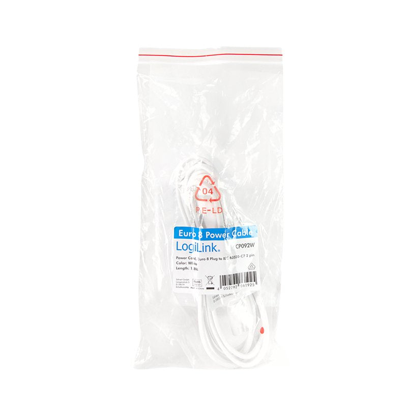 Logilink Power Cable, Cee 7 16 To Iec C7, Blanco, 1.8 M