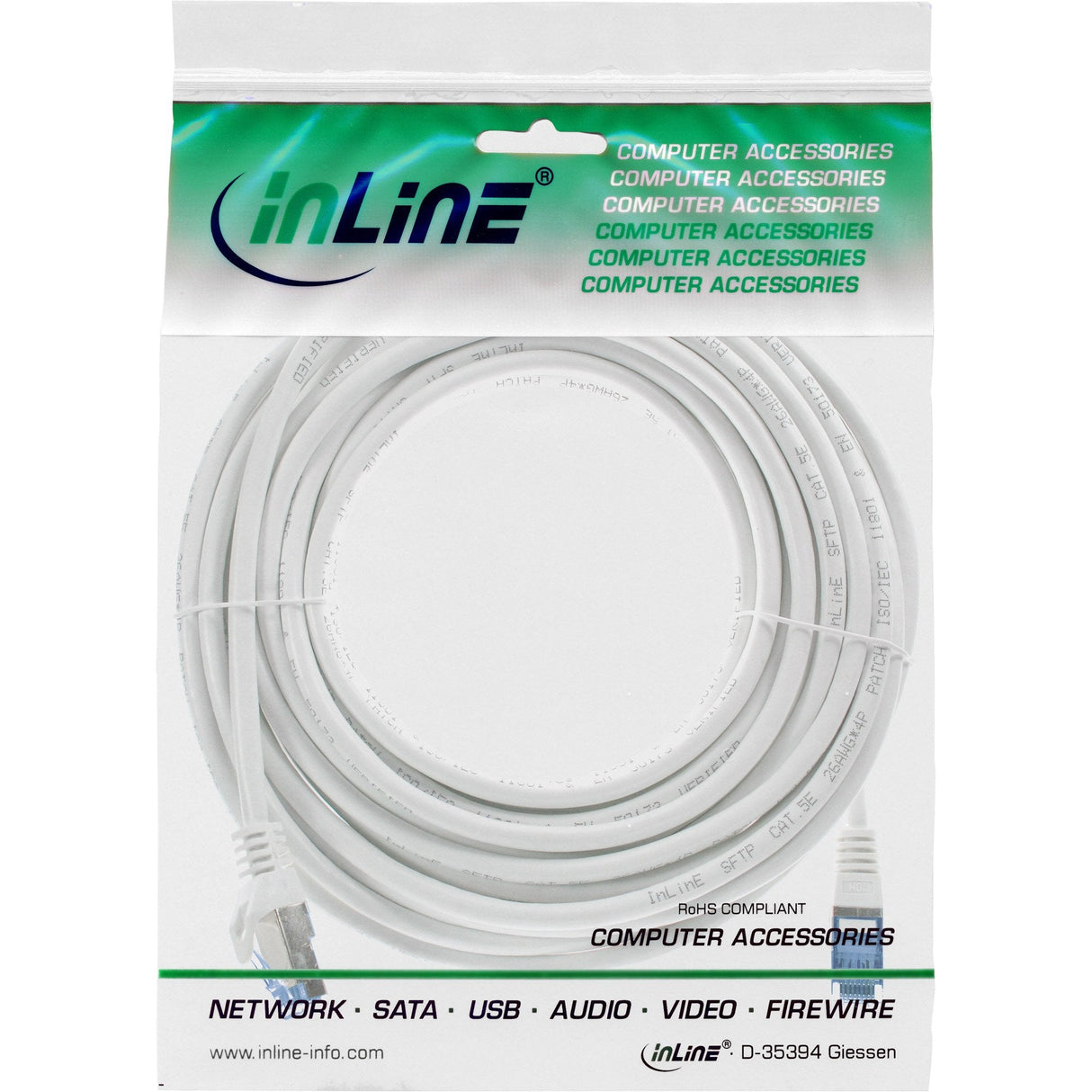 Inline® Patch Cable, Cat.6a, S/Ftp, Tpe (Lszh), Cca, White, 5m