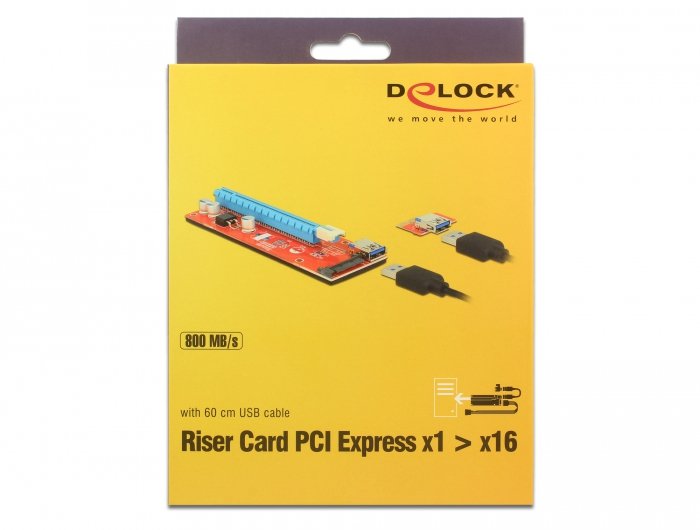 Delock 41423 Tarjeta  Pci Express X1 > X16 Con Cable Usb 60cm