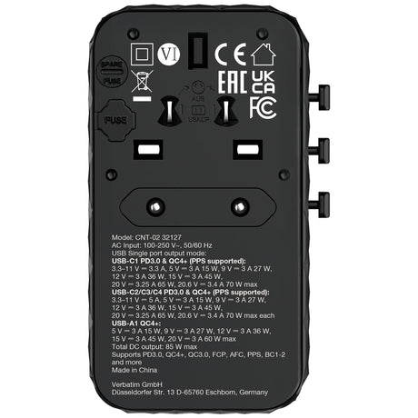 EAN 0023942321279 - Verbatim CNT-02 Universal Negro Corriente alterna Carga rápida Interior imagen 4