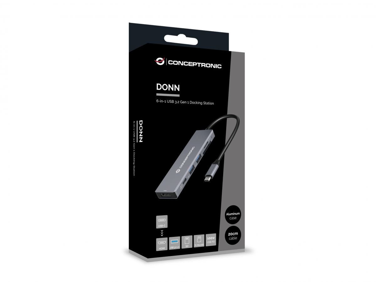 Conceptronic Dock Usb-C->Hdmi,2xusb3.0,Sd,100w Pd 0.12m Gr