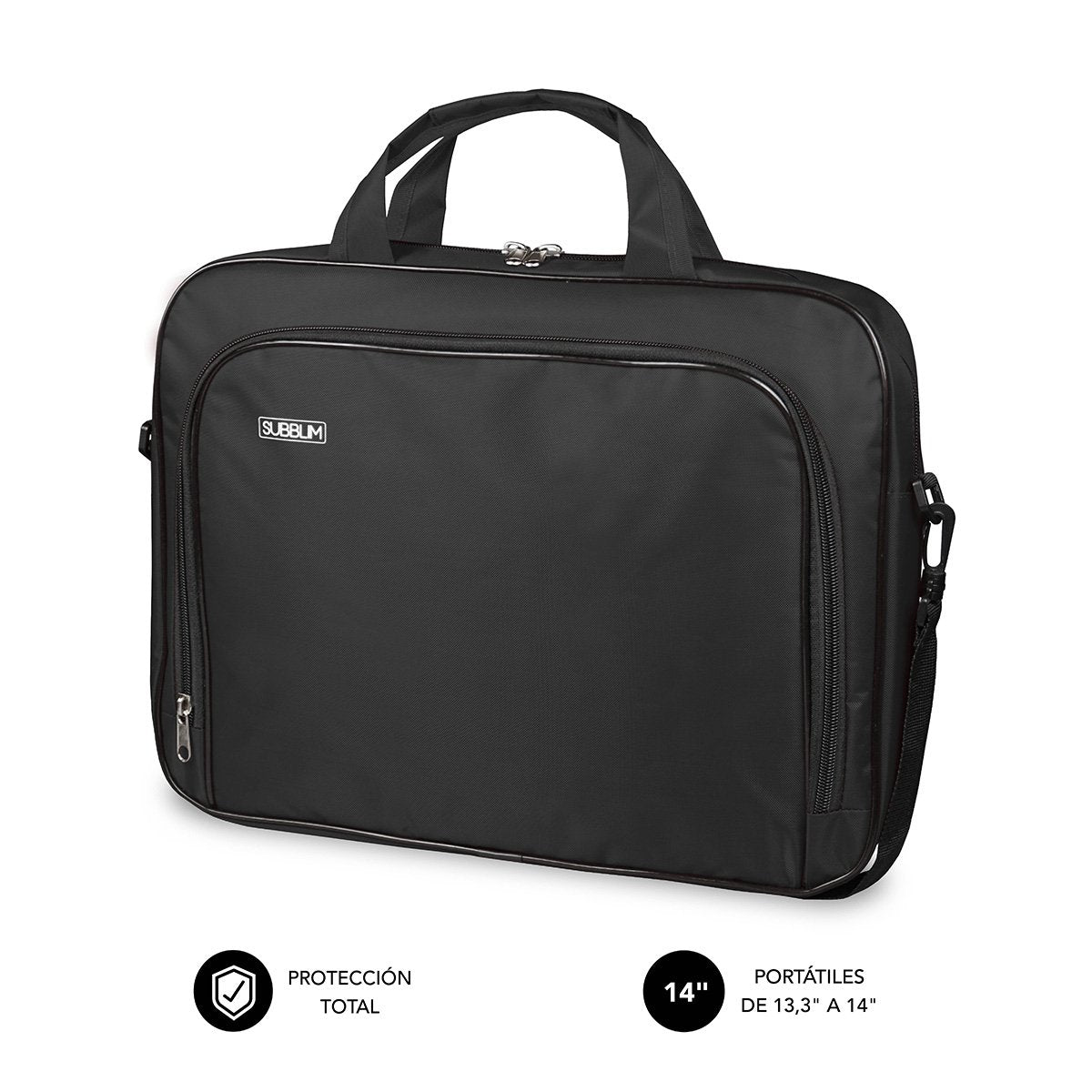 Maletín Subblim Oxford Black Para Portátiles Hasta 13.3'-14'/ 33.7-35.5cm Interior Acolchado Bolsillo Exterior Correa De Hombro