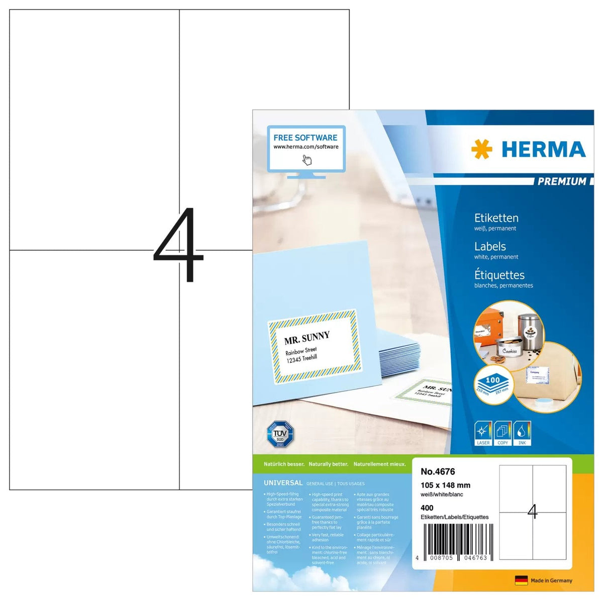 Etiquetas Herma Premium A4 Blanco 105x148 Mm Papel 400 Uds.