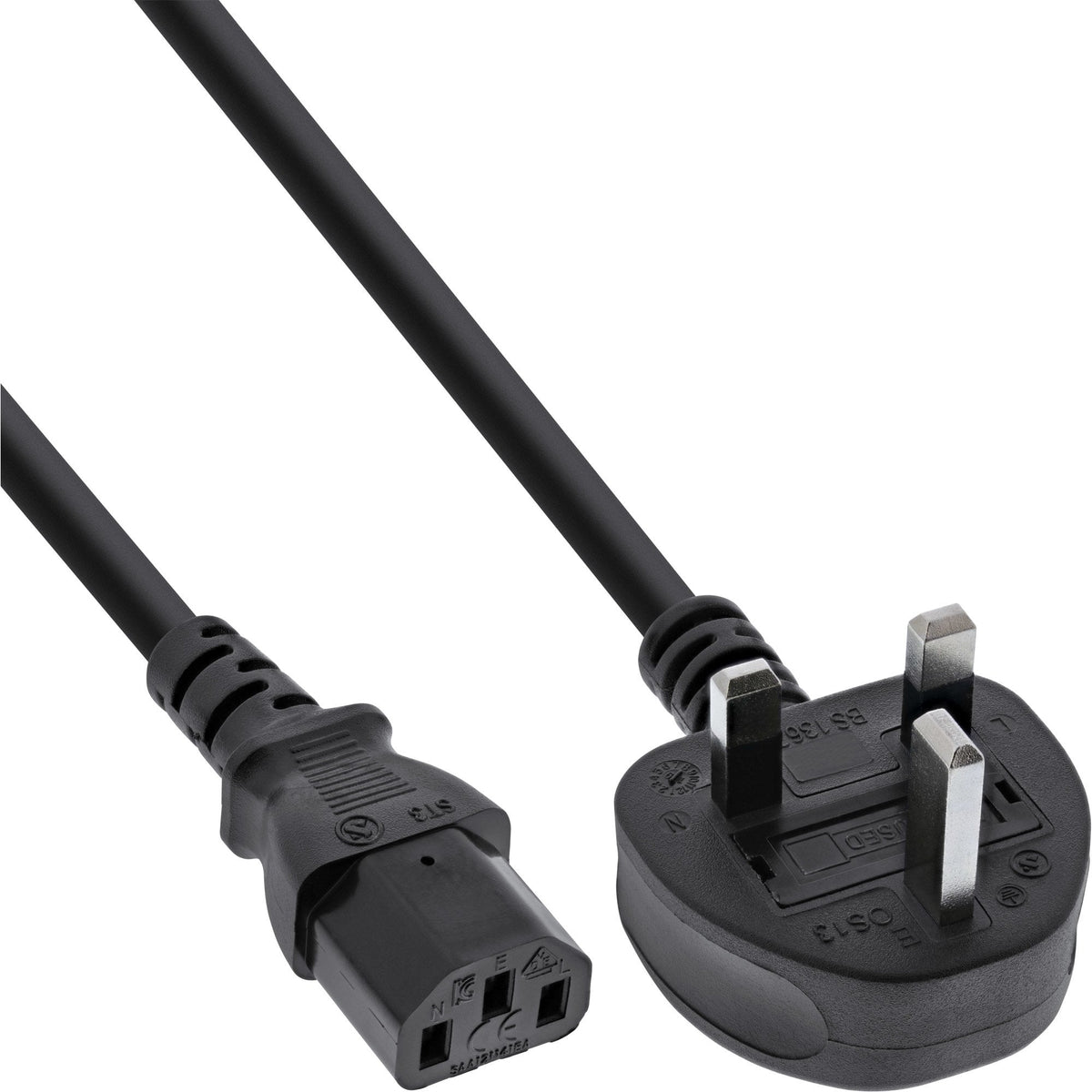 Cable De Alimentación Inline Enchufe De Inglaterra A 3 Pines Iec C13 Negro H05vv-F 3x0.75mm² 1.8m