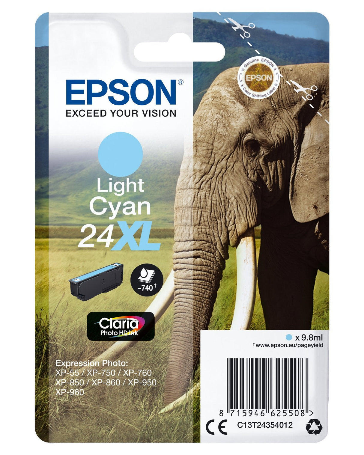 Tinta Original Epson 24 Xl Alta Capacidad Cian Claro