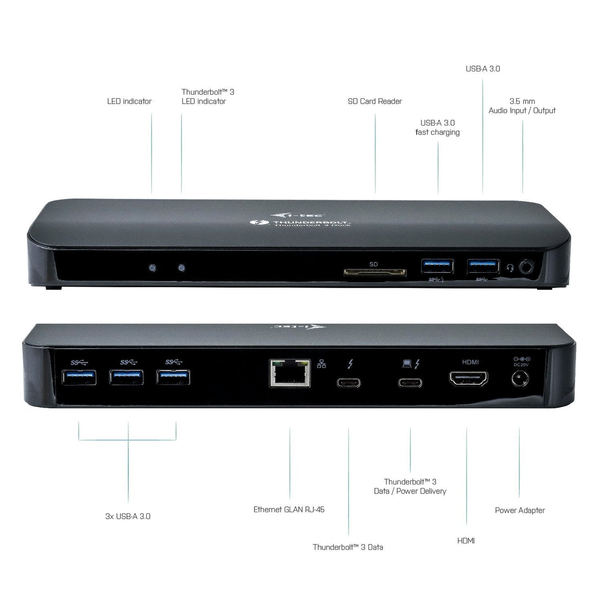 I-Tec Thunderbolt 3 Docking Station 1xdp 1xhdmi 1xtb3 1xglan 1xusb-C 1xusb 3.1 Gen2 4xusb 3.0 1xsd Cardreader 1x Audio/Mic 96w Pd