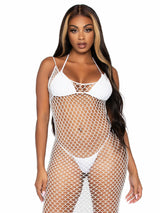 Leg Avenue - Maxi Vestido De Red Trenzada Con Espalda Descubierta Blanco