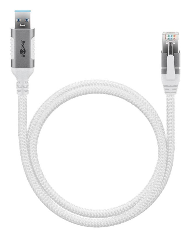Cable Ethernet Goobay Usb-A 3.2 Gen1 Macho > Rj-45 Macho, Adaptador Lan Blanco, 2 Metros, Cubierta Textil Trenzada 74159