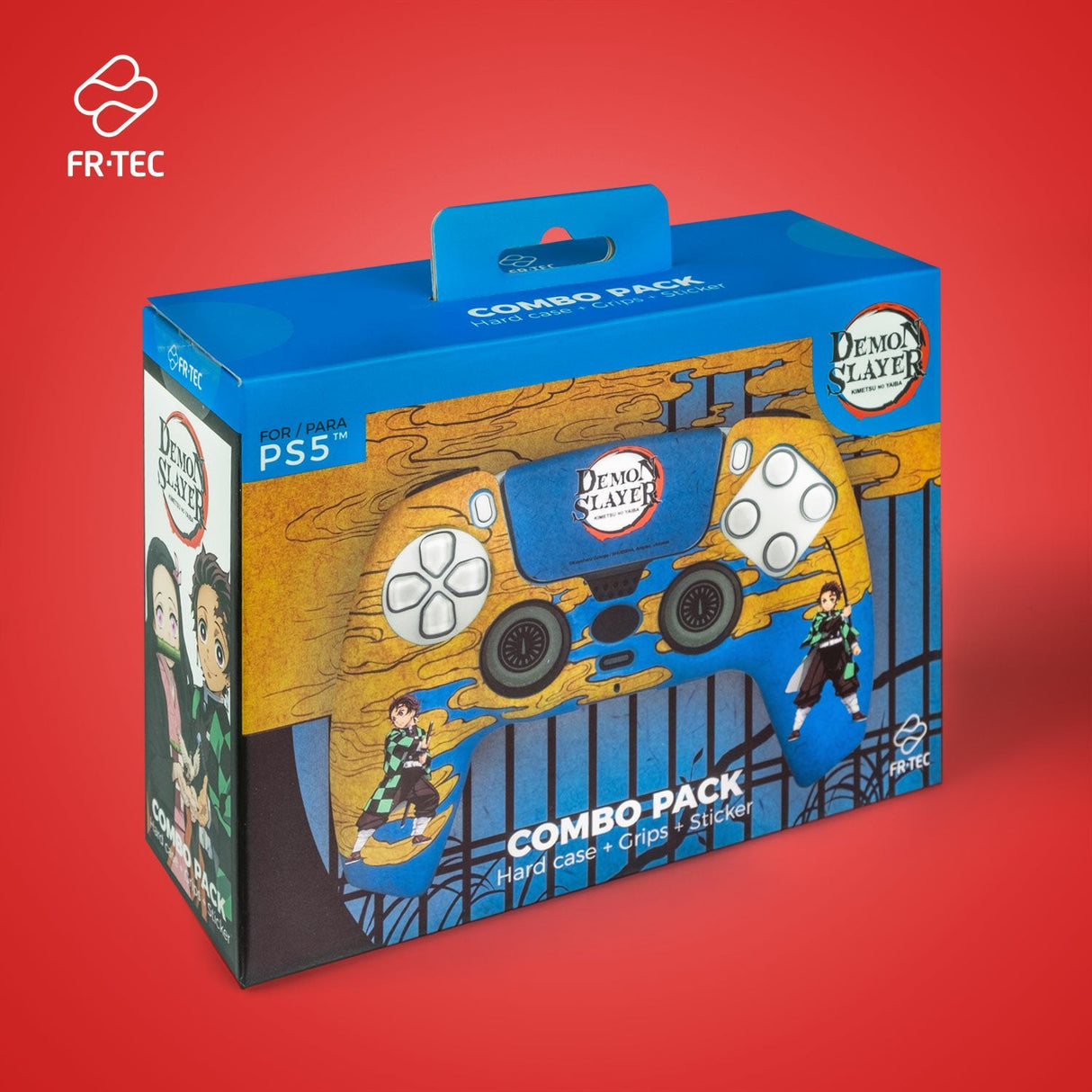 Fr-Tec Demon Slayer Kimetsu No Yaiba Tanjiro Kamado Pack Para Mando Ps5 De Carcasa Rigida + Grips + Sticker Para