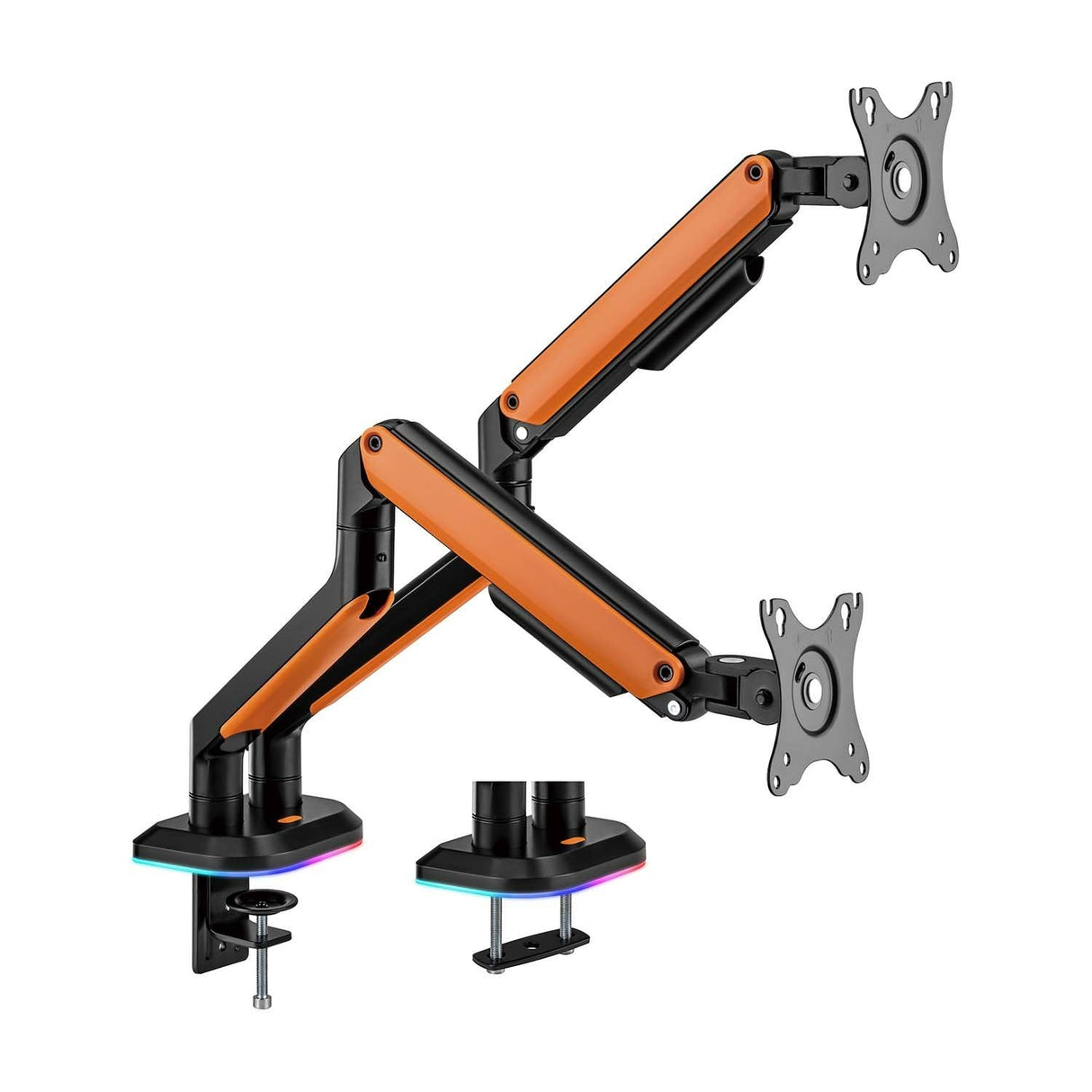 Aisens Soporte De Mesa Rgb Gaming Contrapeso Giratorio E Inclinable Para Monitor/Tv 9kg (3 Pivotes, 2 Brazos) De 17-32, Negro-Naranja