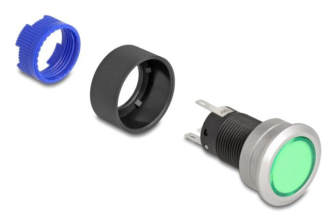 Drucktaster Zum Einbau 22 Mm 5 X Lötanschluss Taster Flach Kunststoff Led Grün