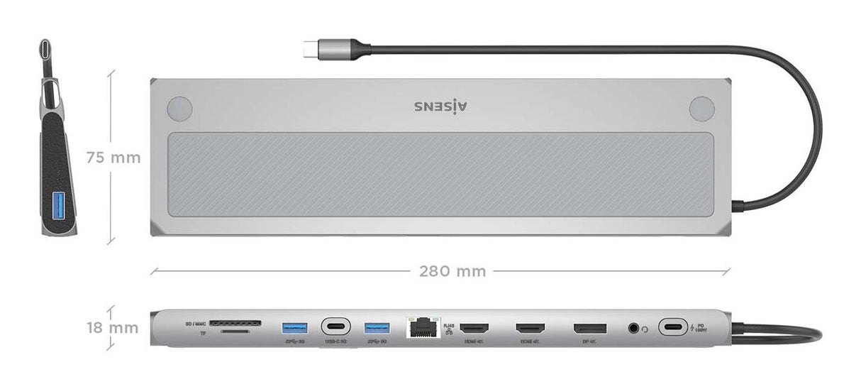 EAN 8435739902929 - AISENS ASUC-12P020-GR base para portátil y replicador de puertos Alámbrico USB 3.2 Gen 1 (3.1 Gen 1) Type imagen 4