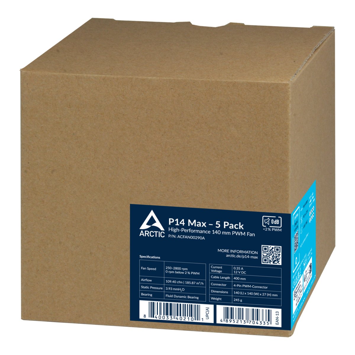 Arctic P14 Max, Ventiladores Negros, Paquete De 5, 140 Mm Acfan00290a