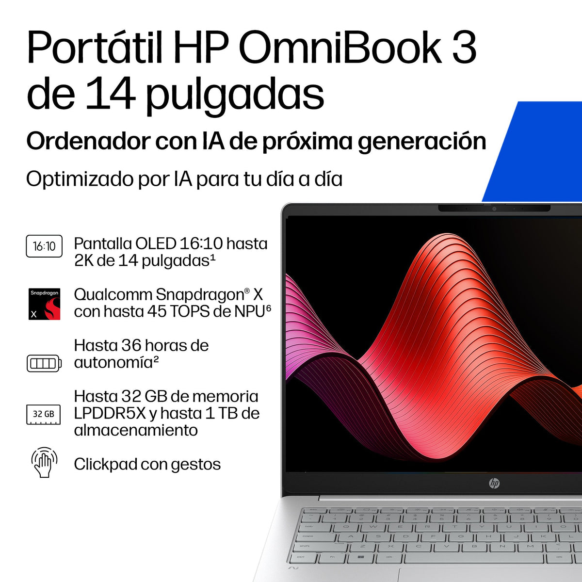 EAN 0821844742648 - HP OmniBook 3 Laptop Next Gen AI 14-hz0010nsx Copilot+ PC Snapdragon X1-26-100 Portátil 35,6 cm (14") 2K  imagen 2