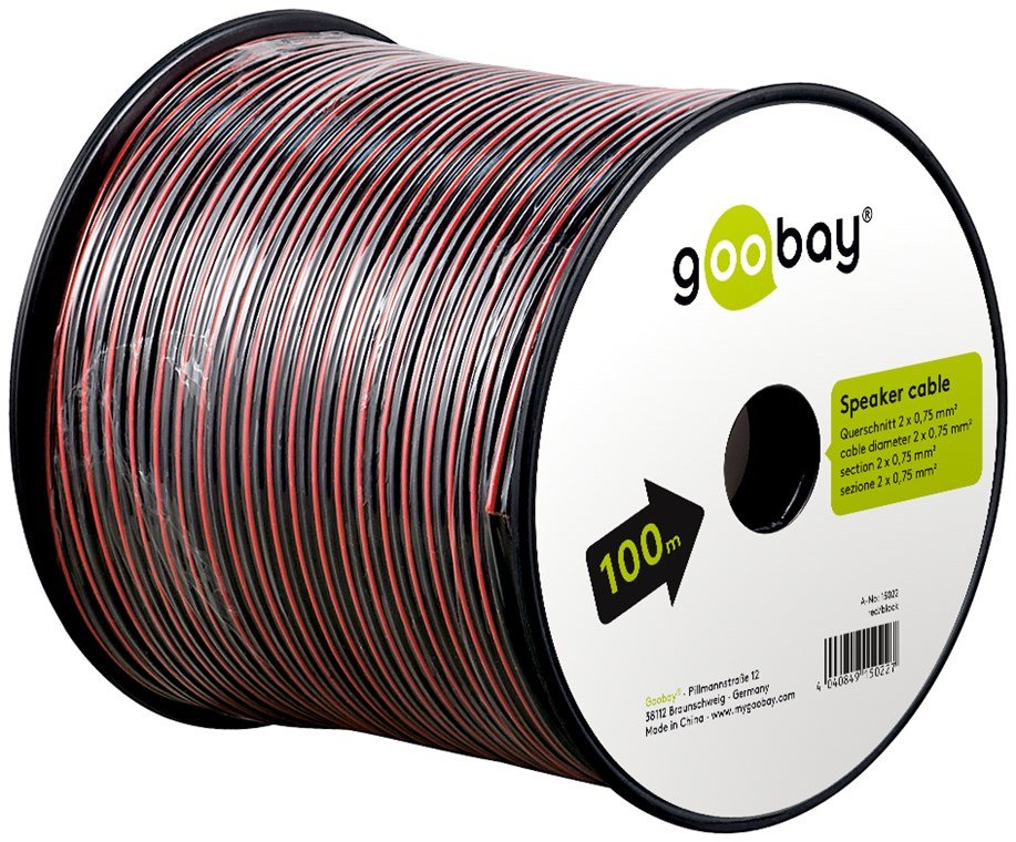 Bobina De 100 Metros Cable Altavoz Rojo-Negro 2x0,75mm Cca-Pvc  Cpr Eca Goobay