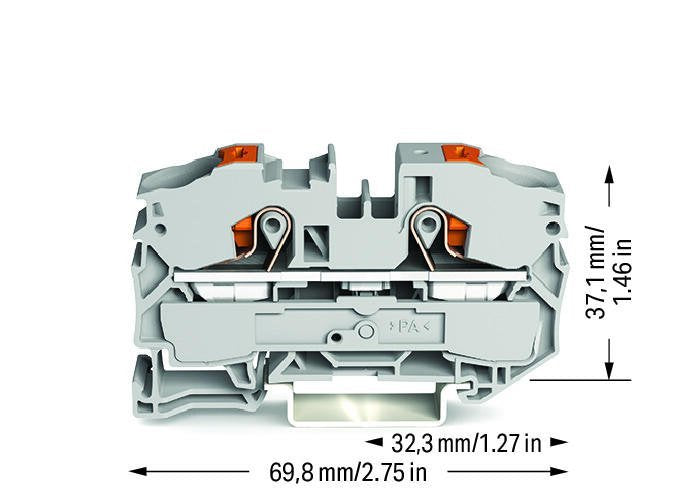 Wago 2216-1201 2-Borne De Paso Para Conductores ,Con Drcker,16mm,Gris