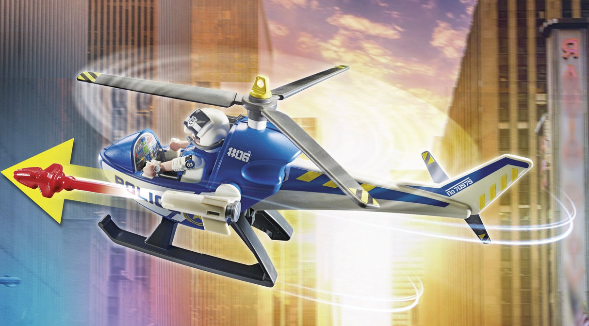 Playmobil Ciudad Helicoptero De Policia Persecucion Del Vehiculo Huido