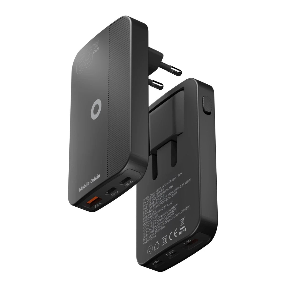 Mobile Origin 65w Gan Slim Dual Usb-C Single Usb-A Black