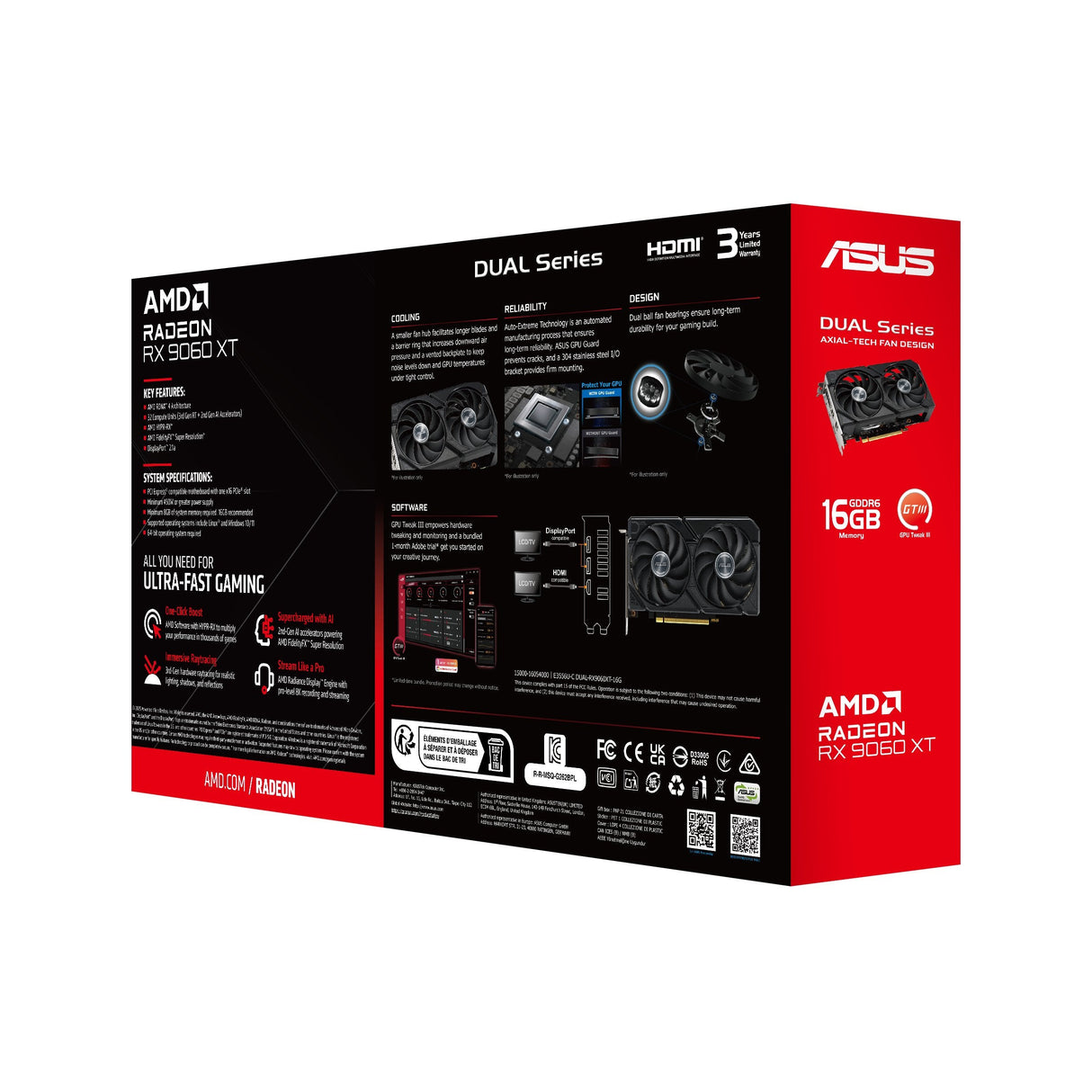 Graphics Card Asus Amd Radeon Rx 9060 Xt 16 Gb Gddr6 128 Bit Pcie 5.0 16x Dual Slot Fansink Dual-Rx9060xt-16g