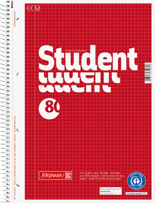 Brunnen Cuaderno Student Din A4 Cuadriculado - Material De Oficina - A4