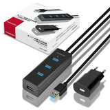 Hub Axagon Hue-S2bp Usb-A, 4x Usb 3.0, Alimentación Mrom Externa - 1,2 M, Fuente De Alimentación