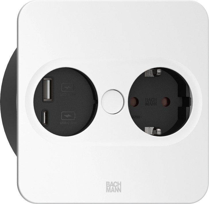 Toma De Corriente Bachmann Twist 2, Cuadrada, 2 Vías, Cargador Usb Negro, 1x Contacto De Protección, 1x Usb-A, 1x Usb-C 946105
