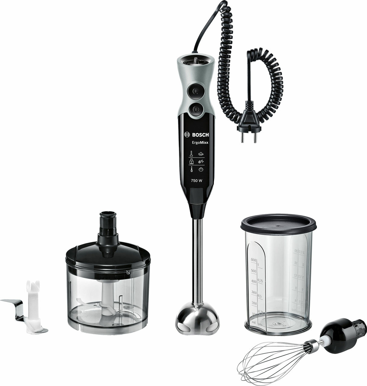 Bosch Stabmixer Ergomixx Msm67170 (Negro/Gris, 750 Watt, Mit Zerkleinerer Und Schneebesen) Msm67170