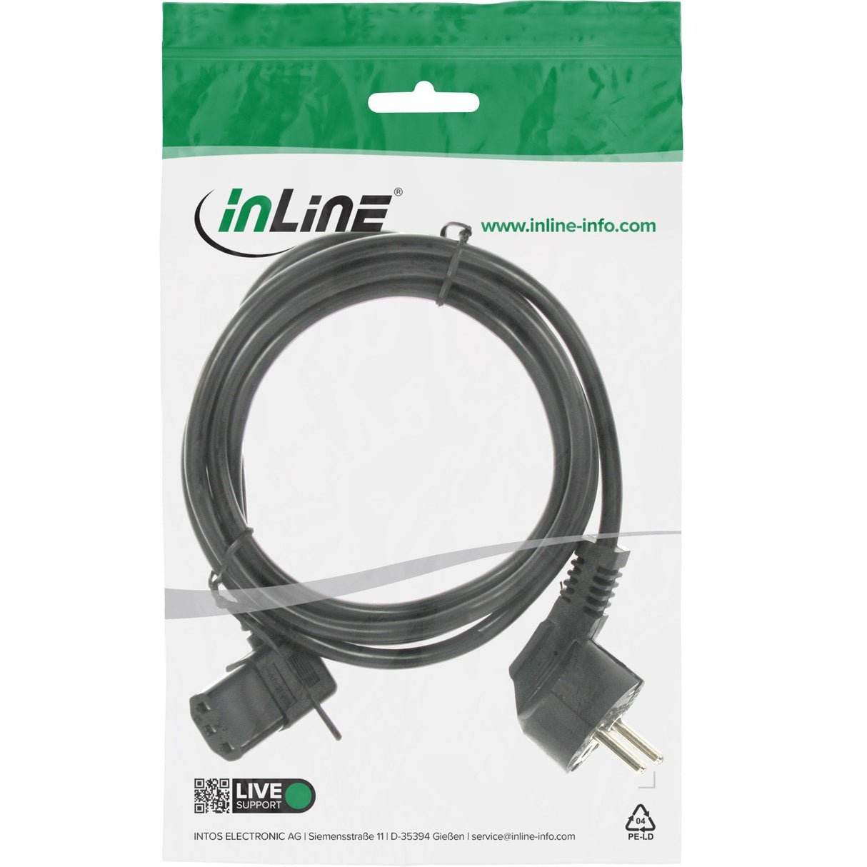 Cable De Alimentación Inline, Schutzkontakt En Ángulo A C13 En Ángulo Izquierdo, Negro, 3 M