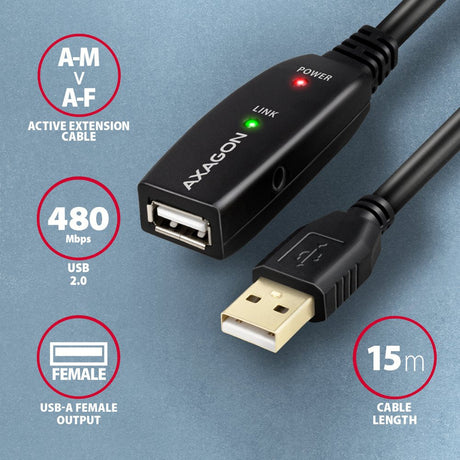 EAN 8595247902344 - Axagon ADR-215 USB 2.0 A-M -> A-F active extension/repeater cable 15m - Kabel - Digital/Daten cable USB U imagen 3