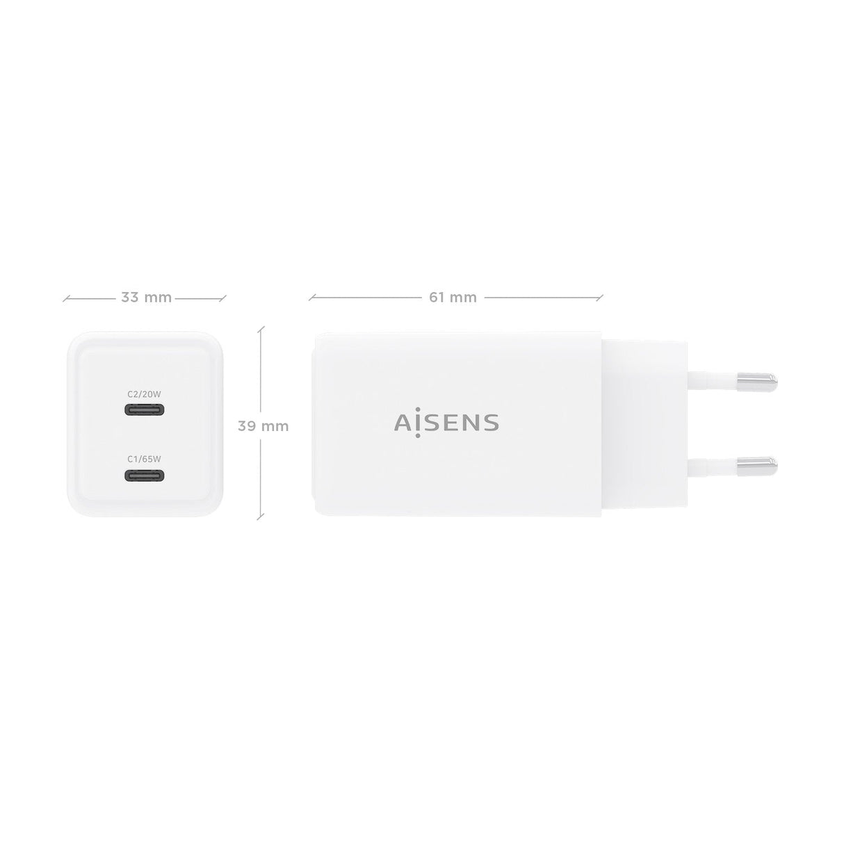 Aisens Cargador Gan 65w, 2xusb-C Pd3.0 Qc4.0, Blanco