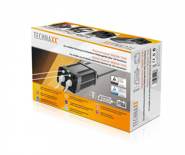 Technaxx Convertidor (Inversor) Kg Te16 De 1.200w De Potencia Continua (2x Vac 230v / 2x Usb)
