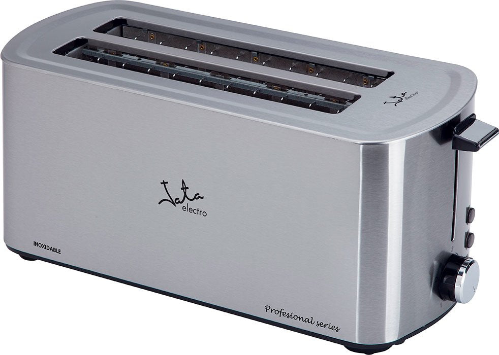 Tostadora De Pan Jata Tt1046 1400w Cuerpo Acero Inox 2 Ranuras 255*40mm 5 Posiciones Tostado Pulsador Parada Voluntaria