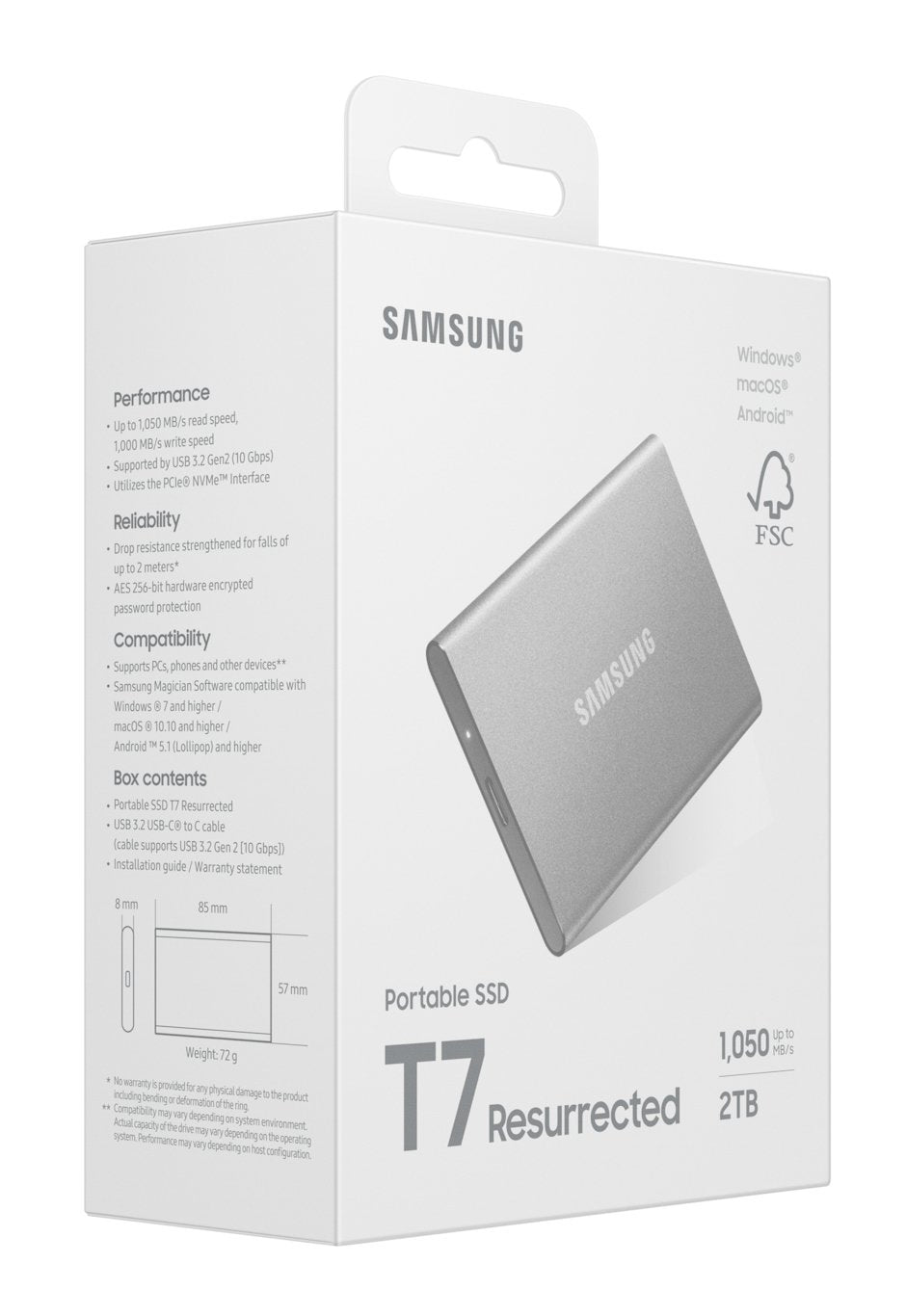 Samsung Mu-Pd2t0g/Ww Unidad Externa De Estado Sólido 2 Tb Usb Tipo C 3.2 Gen 2 (3.1 Gen 2) Plata