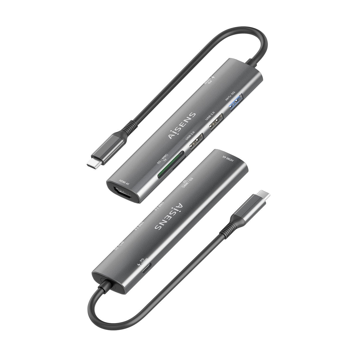 Aisens Usb-C Dock 7 En 1, Usb-C A 1xhdmi, 2xusb-A Usb2.0, 1xusb-A Usb3.0, 1xusb-C Pd 100w, 1xsd, 1xmicro Sd, Gris, 15cm