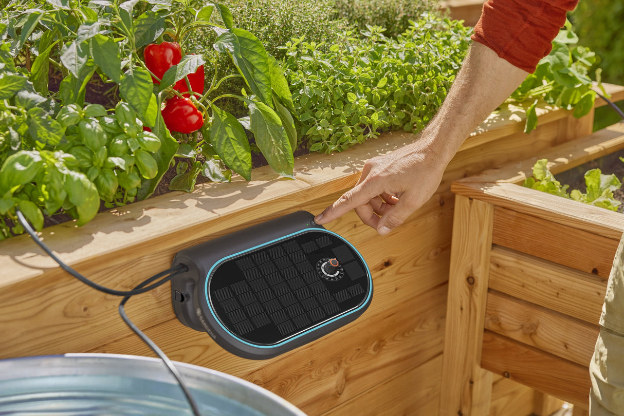 Gardena Riego Solar Aquabloom L Set, Control De Riego Gris/Turquesa, Para Hasta 30 Plantas 13330-20