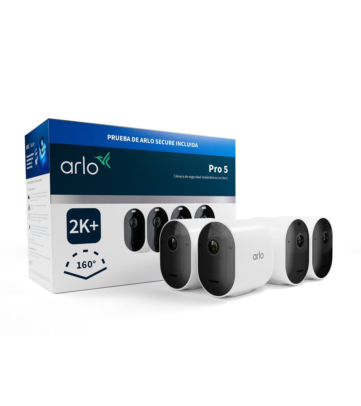 Arlo Pro 5 Spotlight, Cámara De Vigilancia Blanco/Negro, Pack De 4, Wifi, Foco, Resolución 2k Vmc4460p-200eus
